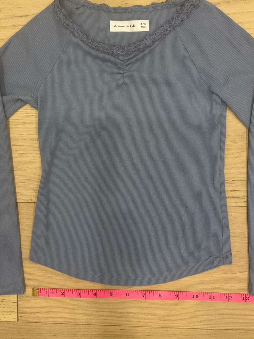 abercrombie kids Dusty Blue Ribbed Lace-Trim Long Sleeve Top - Picture 4 of 6